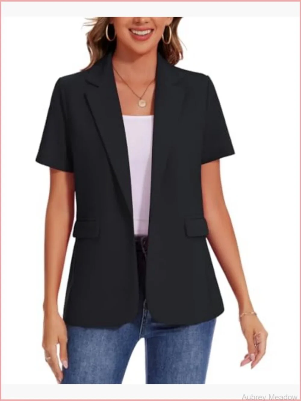 Short Sleeve Blazer Women One Button Lapel Casual Work Office Jacket Suit